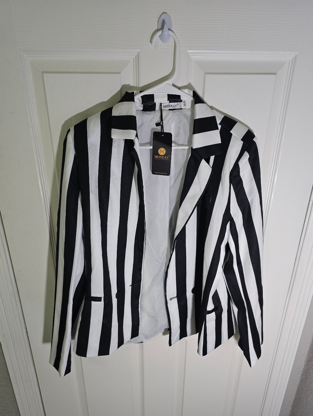 NWT Moxeay Womens Black White Striped Beetlejuice Halloween Blazer XL - Picture 10 of 11